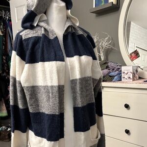 Striped Navy and Gray Hooded Sweater
